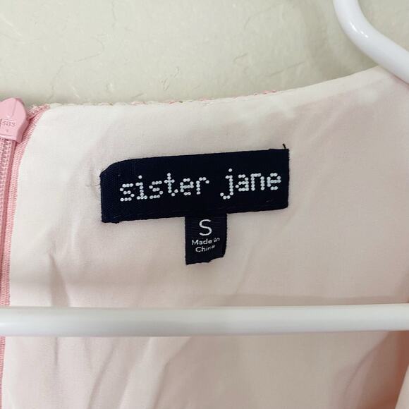 Sister Jane Pink Rosy Knees Tweed Confetti Square Neck Puff Sleeve Dress Size S - Picture 7 of 11